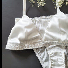 Load image into Gallery viewer, Mellow Morning white silk lingerie set
