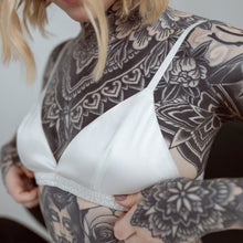 Load image into Gallery viewer, Mellow Morning white silk bralette
